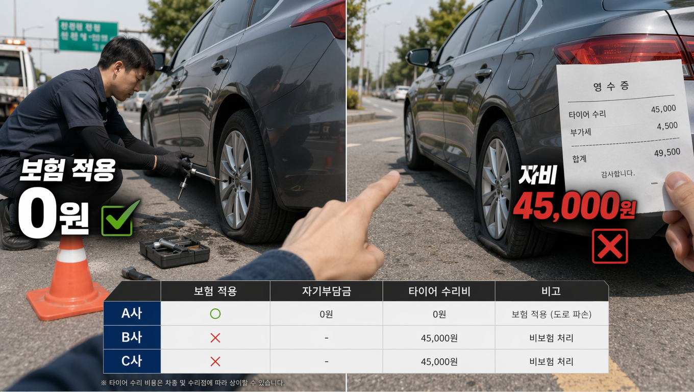 자동차 긴급출동 이용해 타이어 지렁이 처리, 보험 적용될까