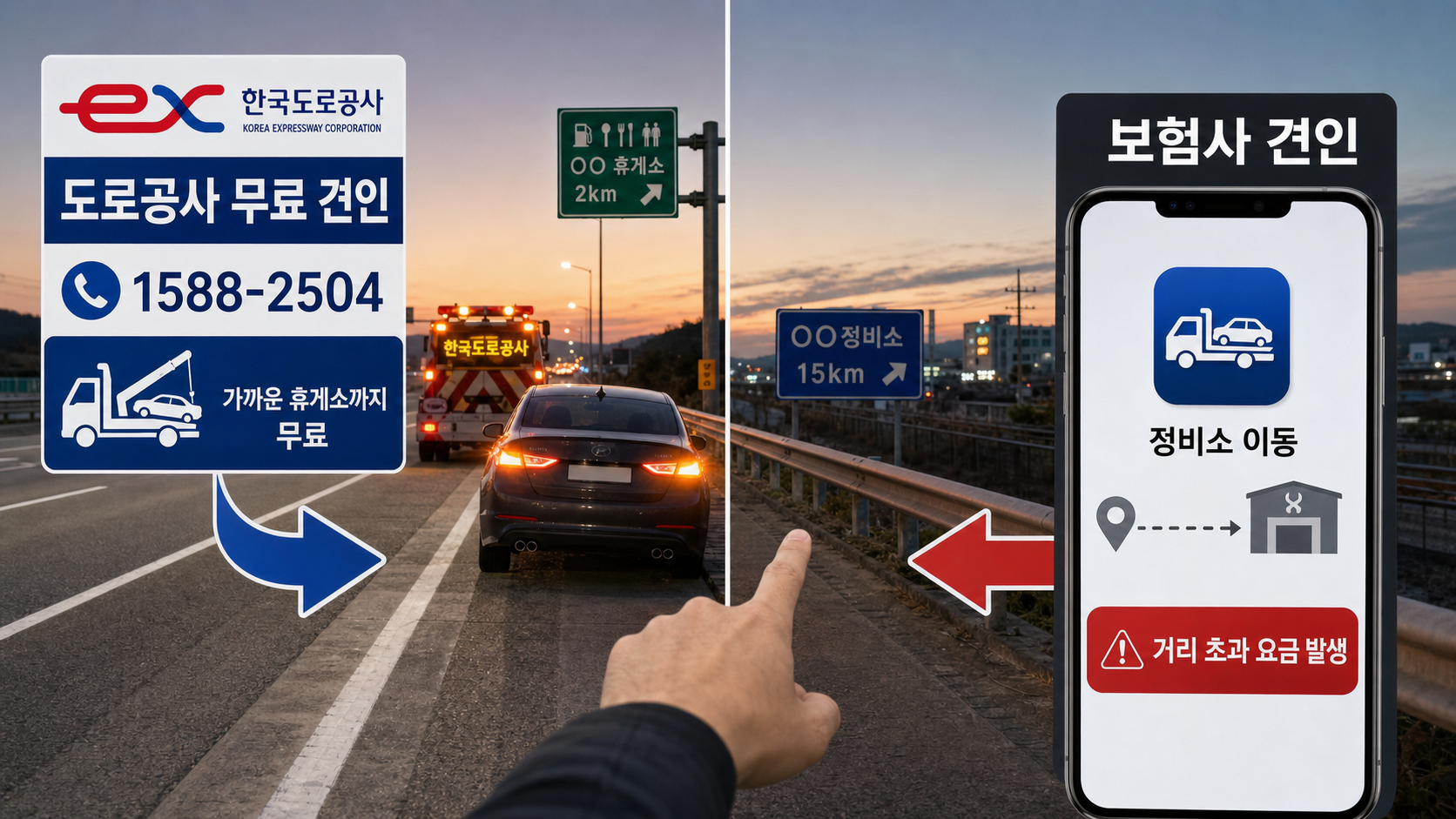 고속도로 긴급견인 신청 절차와 보험·도로공사 비교