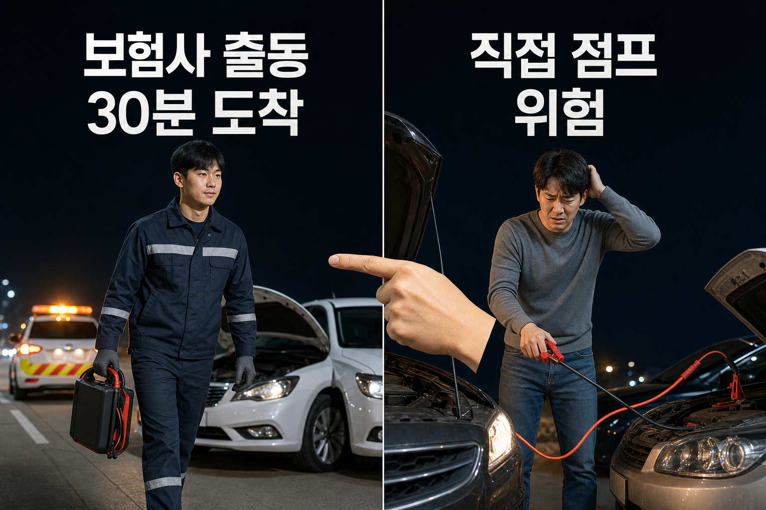 시동 안걸림 출동 신청과 직접 점프 비교