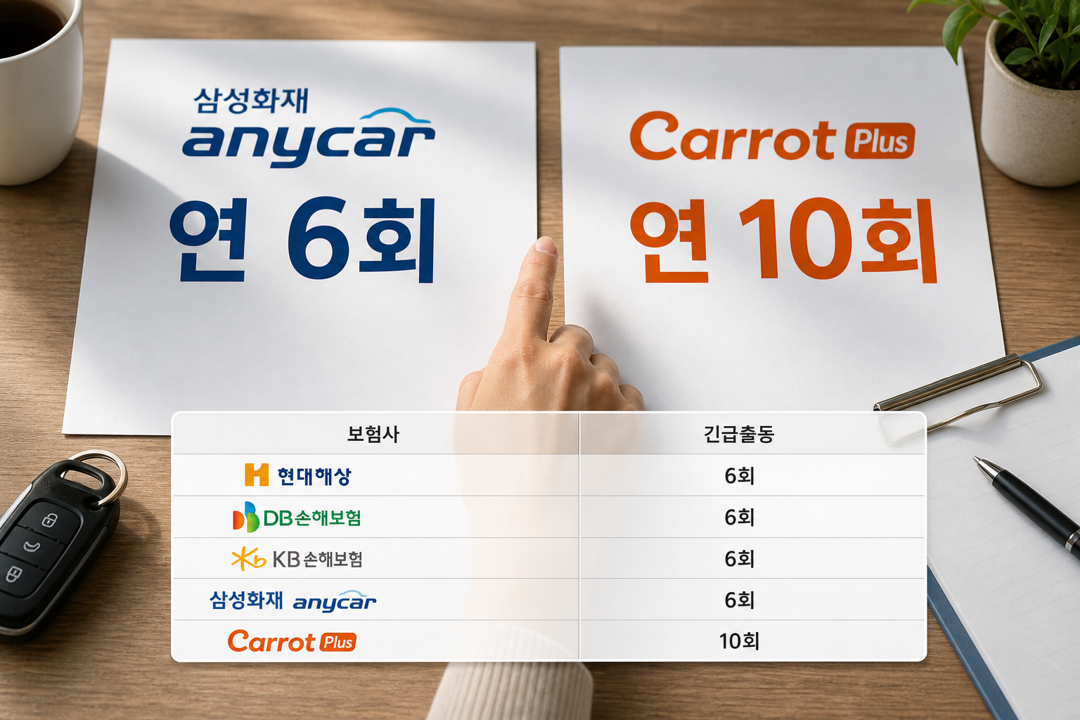 보험사 긴급출동 가입 범위와 연간 이용 횟수 비교표